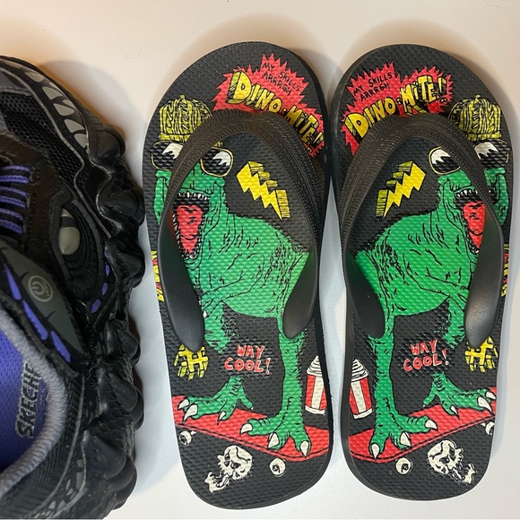 Used Sketchers Sketch-O-Saurus light up shoes, size 13 + Dino sandals size 3/4 - Picture 10 of 11